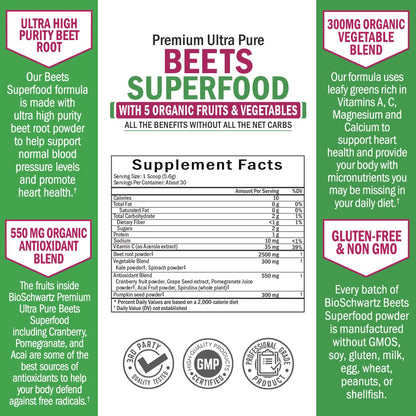 Beet Root Powder - Beets Superfood Supplement with Vitamin C Plus Organic Antioxidant BioSchwartzBuy Supplements Australia