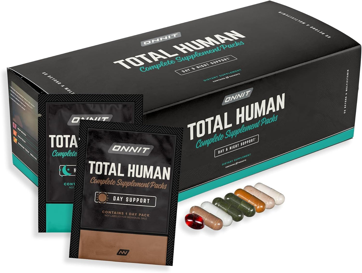 ONNIT Total Human Adult Multivitamin Comprehensive Capsule Packs with Day and Night Support, Daily Vitamin Packs for Men and Women,