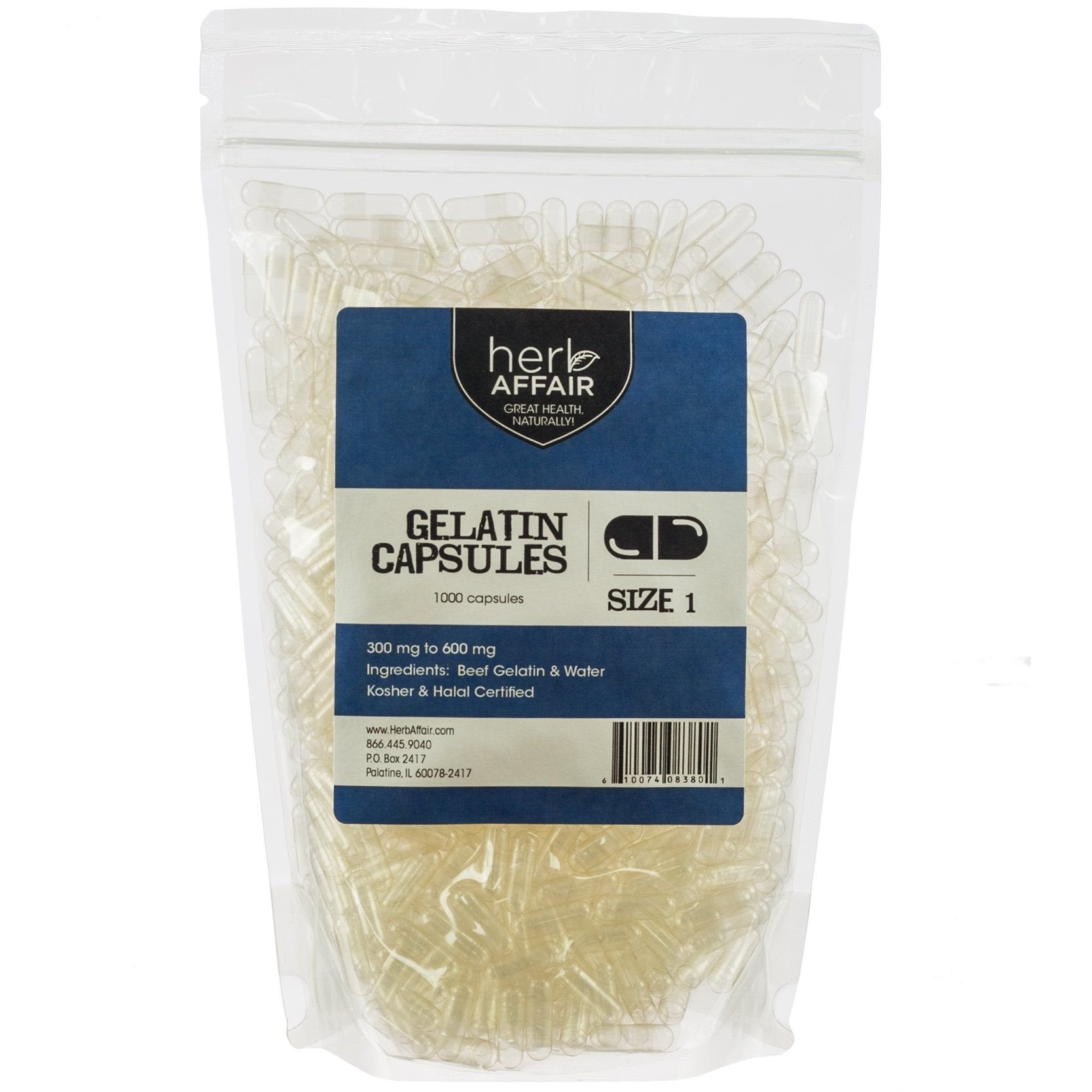 Herb Affair Clear Empty Gelatin Capsules Size 1-1000 Count – Holds 300-600mg - Great for Dogs and Kids Medication - Works with Most Capsule Fillers Herb AffairBuy Supplements Australia