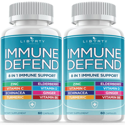 8 in 1 Immune Defense Support, Immunity Vitamins Supplement Booster Zinc 50mg, Vitamin C Elderberry VIT D3 5000 IU, Turmeric Curcumin & Ginger - Maple Wellness Supplements