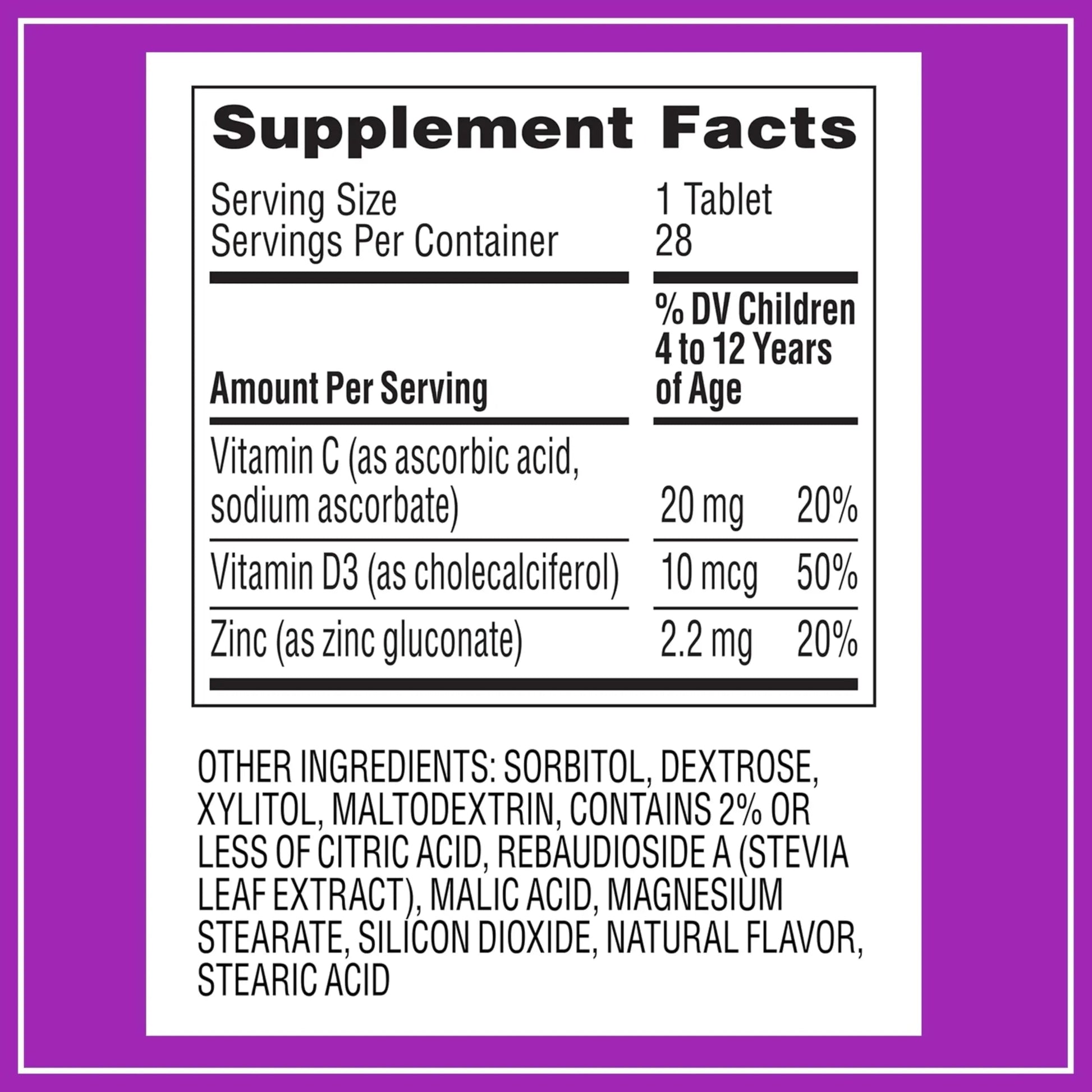 Zarbee's Kids Immune Support, Vitamin C, D & Zinc Daily Immunity Vitamins for Children 4+ Years, Natural Tropical Fruit Flavor, 28 Chewable Tablets Zarbee's