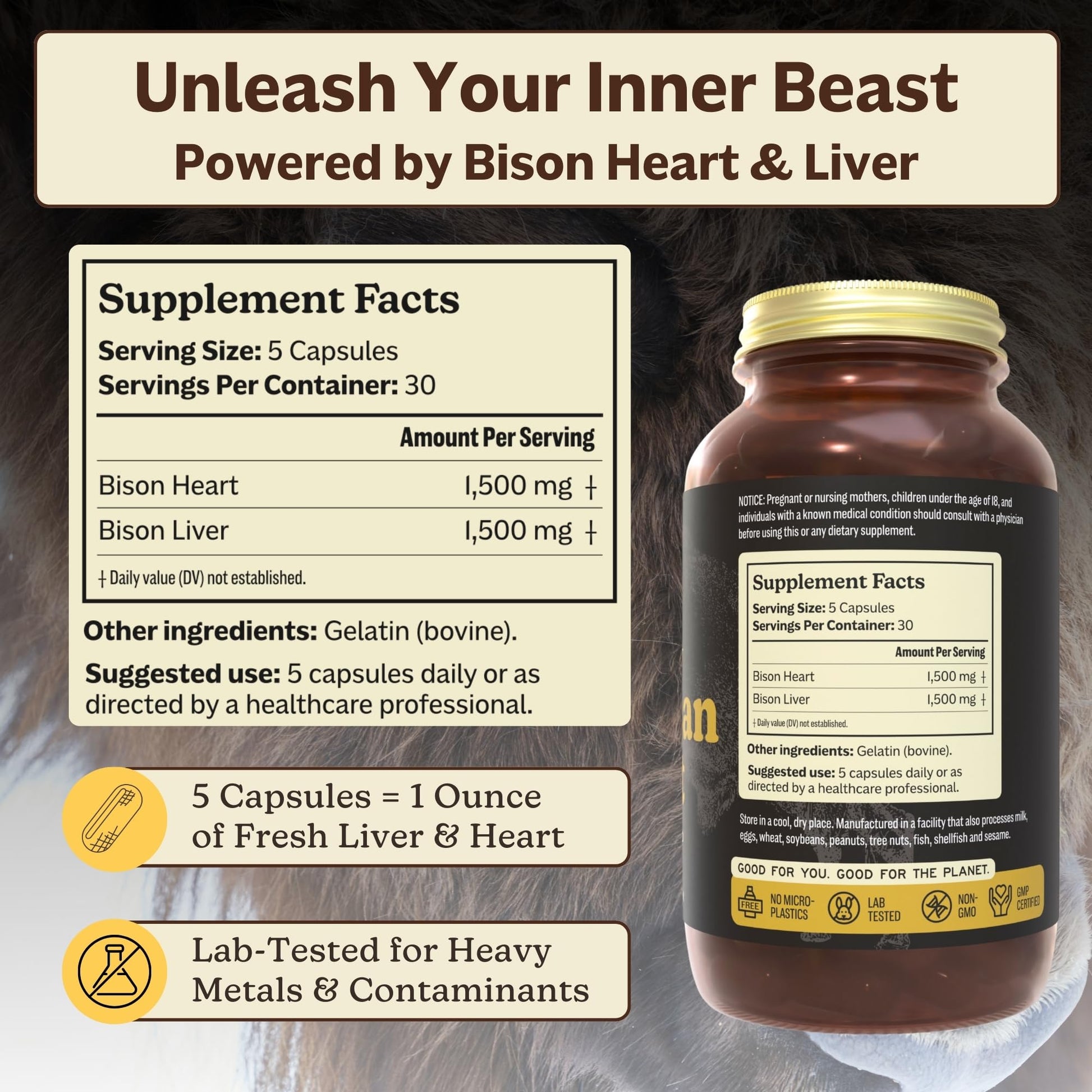 MK Supplements American Beast | Bison Liver & Heart Capsules | ~49x More CoQ10 Than Beef Liver | Regeneratively Raised Bison | 150 Capsules MK SupplementsBuy Supplements Australia