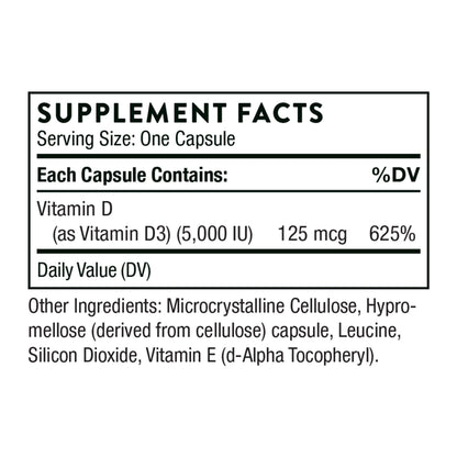 THORNE Vitamin D-5000 - Vitamin D3 Supplement - Support Healthy Bones, Teeth THORNEBuy Supplements Australia