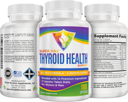 Thyroid Support (3-Month) Supplement All-in-1 with 14 Active Ingredients in 1 Formula | Thyroid Health Support Supplements | Women & Men | 90-Day Bulk Supply | 180 Capsules Elevate Recovery SupplementsBuy Supplements Australia
