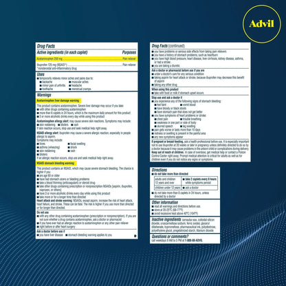 Advil Dual Action Back Pain Caplets Delivers 125mg Ibuprofen and 250mg Acetaminophen Per Dose for 8 Hours of Back Pain Relief - 144 Count AdvilBuy Supplements Australia