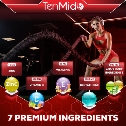 Tenmido Liposomal Glutathione Supplement - 7in1 Liquid Drops with Zinc, Vitamin C, Vitamin E, Phosphatidylcholine, Hyaluronic Acid, and Aloe Vera - Vegan, Non-GMO - 30ml 1 Fl Oz TenmidoBuy Supplements Australia