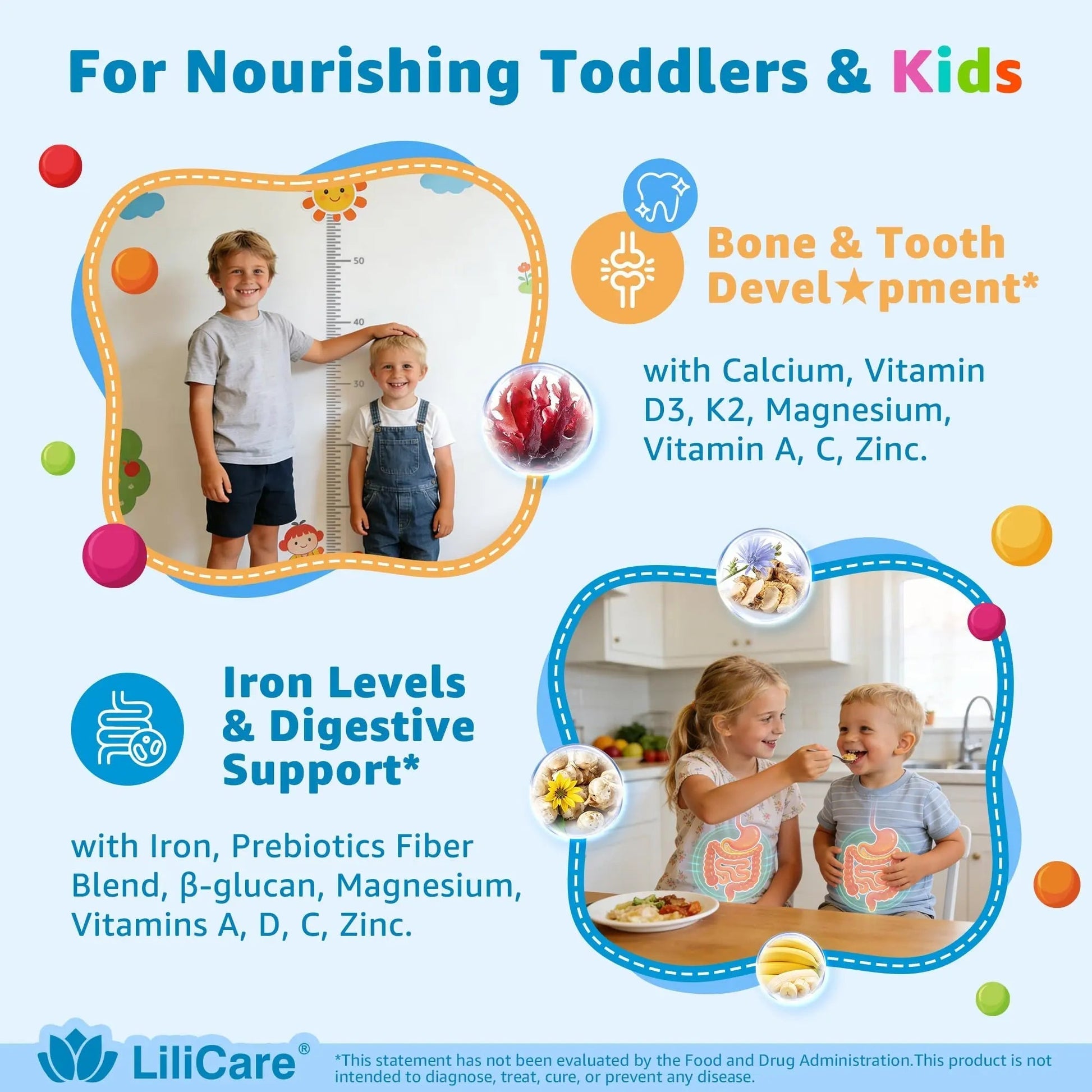 Toddler Multivitamin Gummies with Iron, Omega-3, ARA, Calcium, Prebiotic | Methylated Vitamins for Kids Ages 2+ | Overall Support | LILICAREBuy Supplements Australia