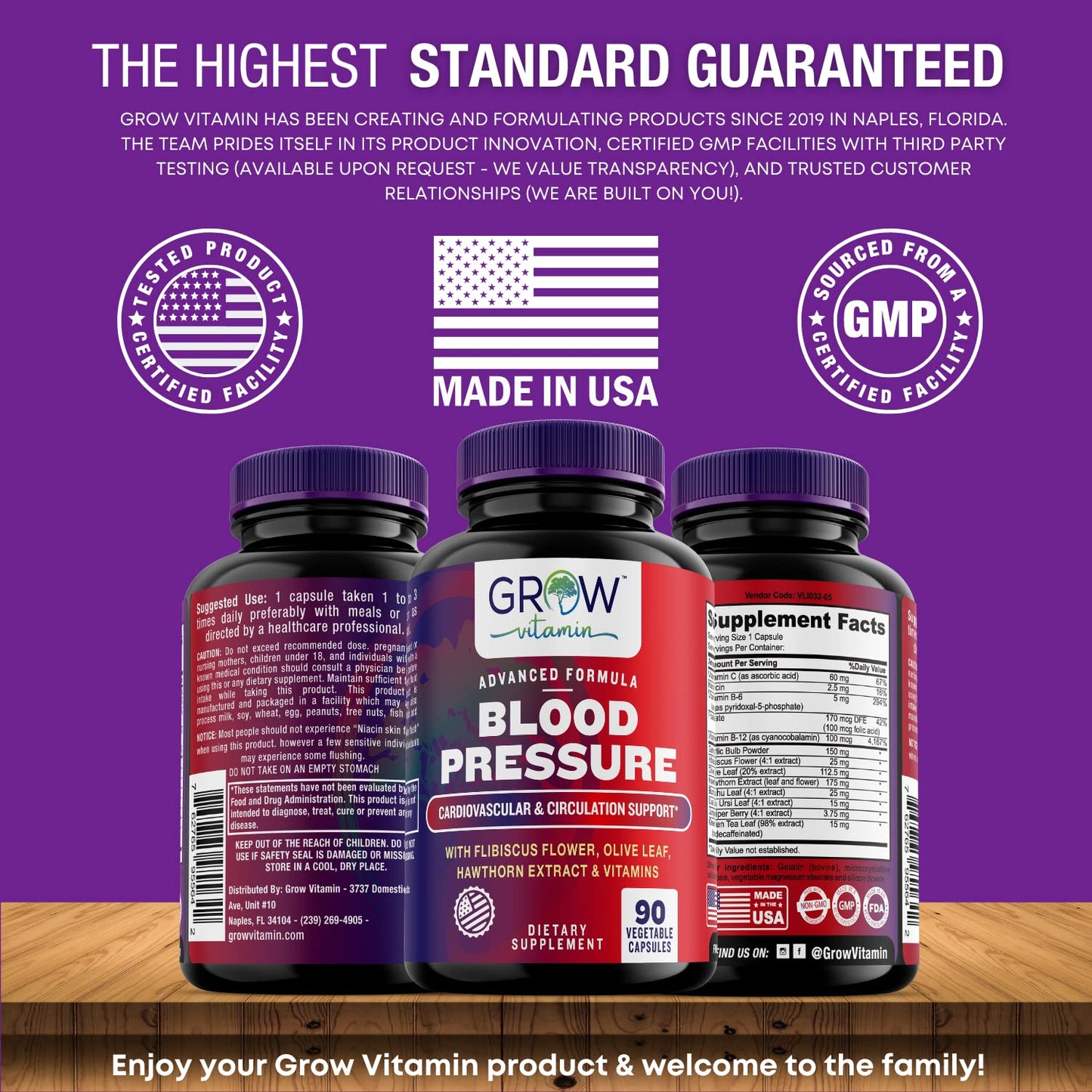 grow vitamin Blood Pressure Formula - Herbal Blend, Non-GMO, Gluten-Free - 90 Capsules grow vitaminBuy Supplements Australia