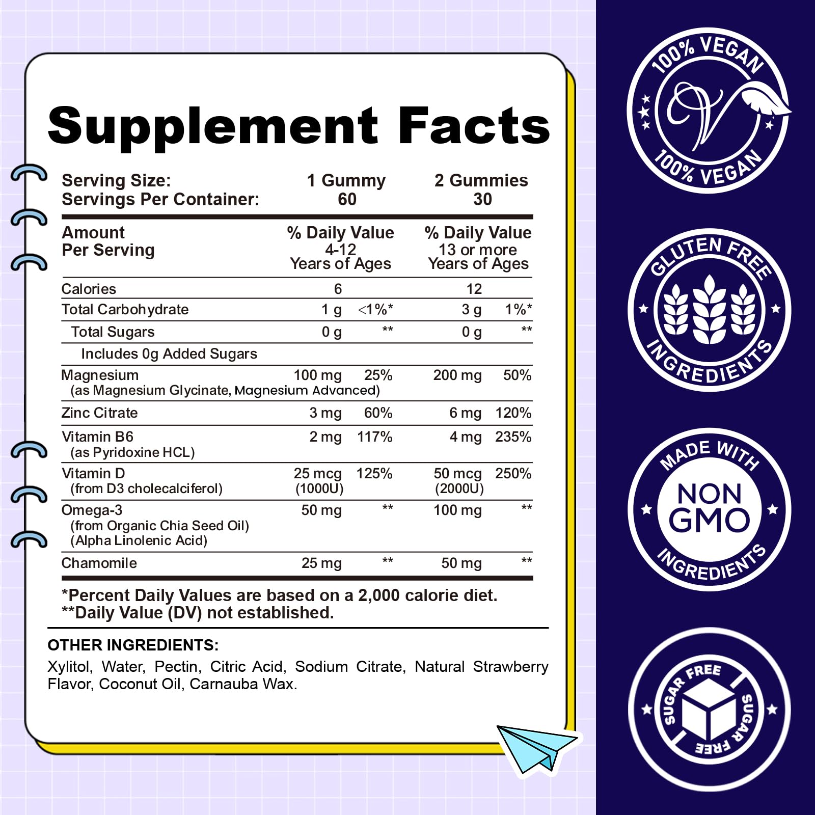 Kids Magnesium Gummies-Magnesium Glycinate Gummies for Kids Supplement-w/Zinc, Chamomile, Omega-3, Vitamin B6, D3 - for Sleep, Relaxation, Brain, Bones, Children's Calm, Sugar Free Strawberry 60ct CFILIHTCBuy Supplements Australia