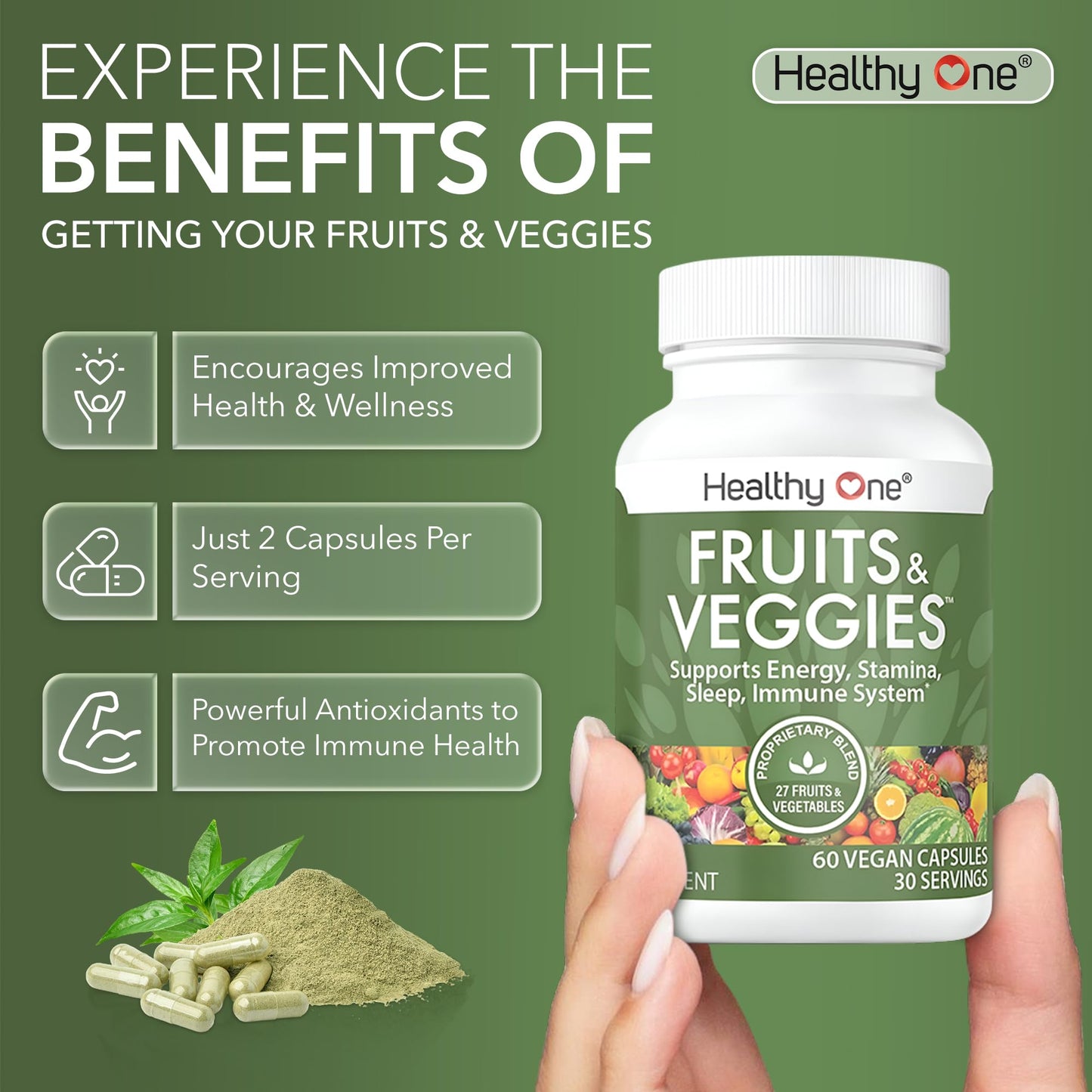 Fruits & Veggies Formula - 27 Premium Whole Foods - Organic Ingredients - Equals 3 Servings of Fruits & Vegetables - Improve Energy, Focus & Immune Function - Fiber - Antioxidants - 150ct (75 Serv) Healthy OneBuy Supplements Australia