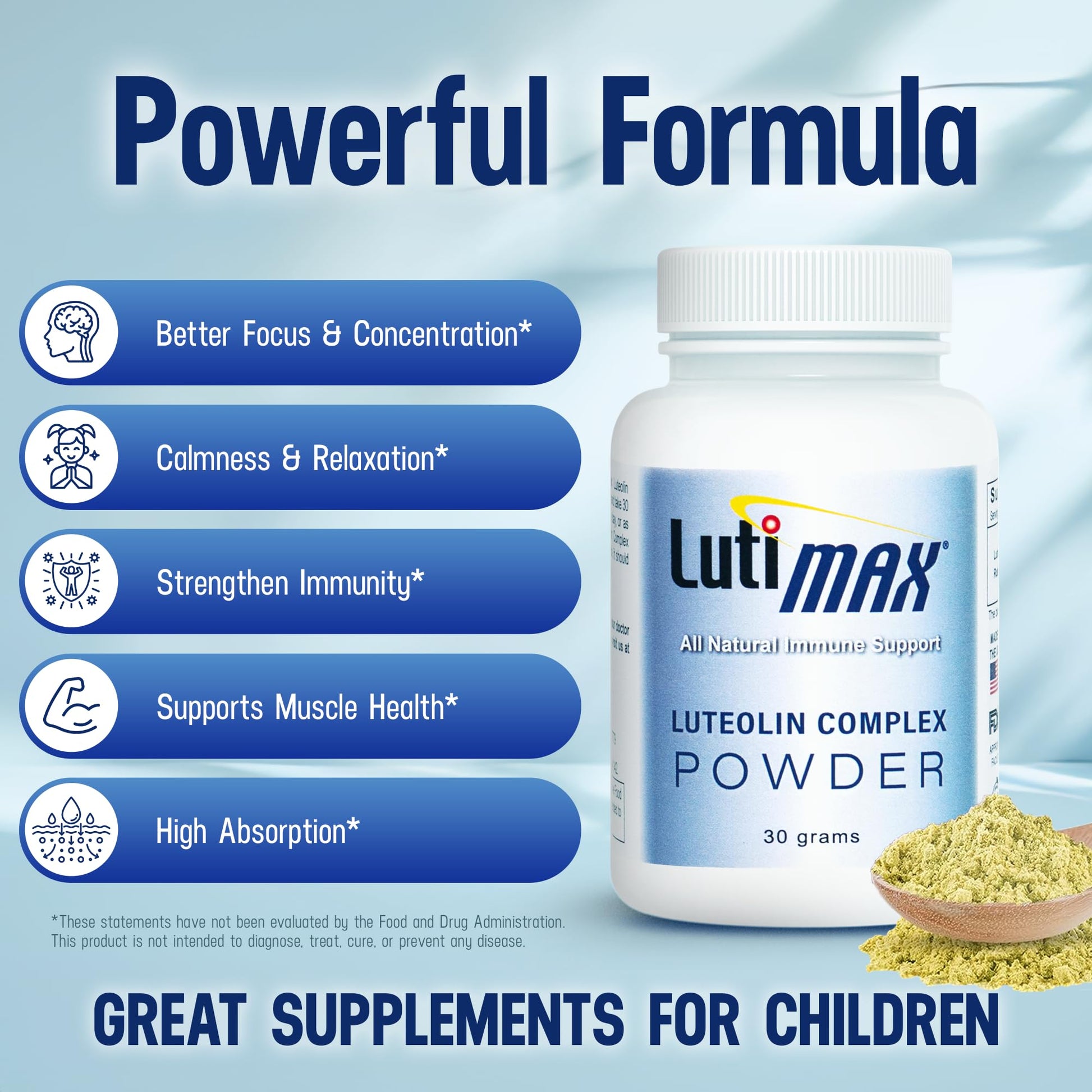 Lutimax Luteolin Complex Powder Brain Supplement with Rutin - Nootropic Brain Supplements for Memory and Focus to Improve Brain Health - Antioxidant Supplement for Immune Support - 100 Servings Solo LutiBuy Supplements Australia