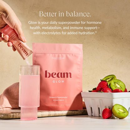 Beam Glow, Hormone Balance for Women, Strawberry Kiwi and Raspberry Bundle, Thyroid Support for Women, Natural Hormone Support Powder with Selenium and Bromelain, PMS Relief, Energy, Hair, Skin Health BeamBuy Supplements Australia