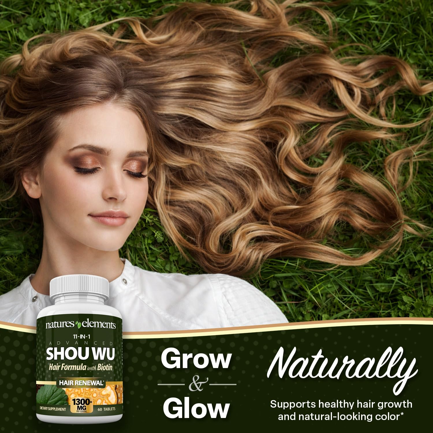 Natures Elements Advanced Shou Wu for Gray Hair – Prepared He Shou Wu for Hair Growth with Biotin, Bioperine, Fo-Ti Root & More – 100% Natural – 60 Tablets – Non-GMO, Gluten-Free Natures ElementsBuy Supplements Australia