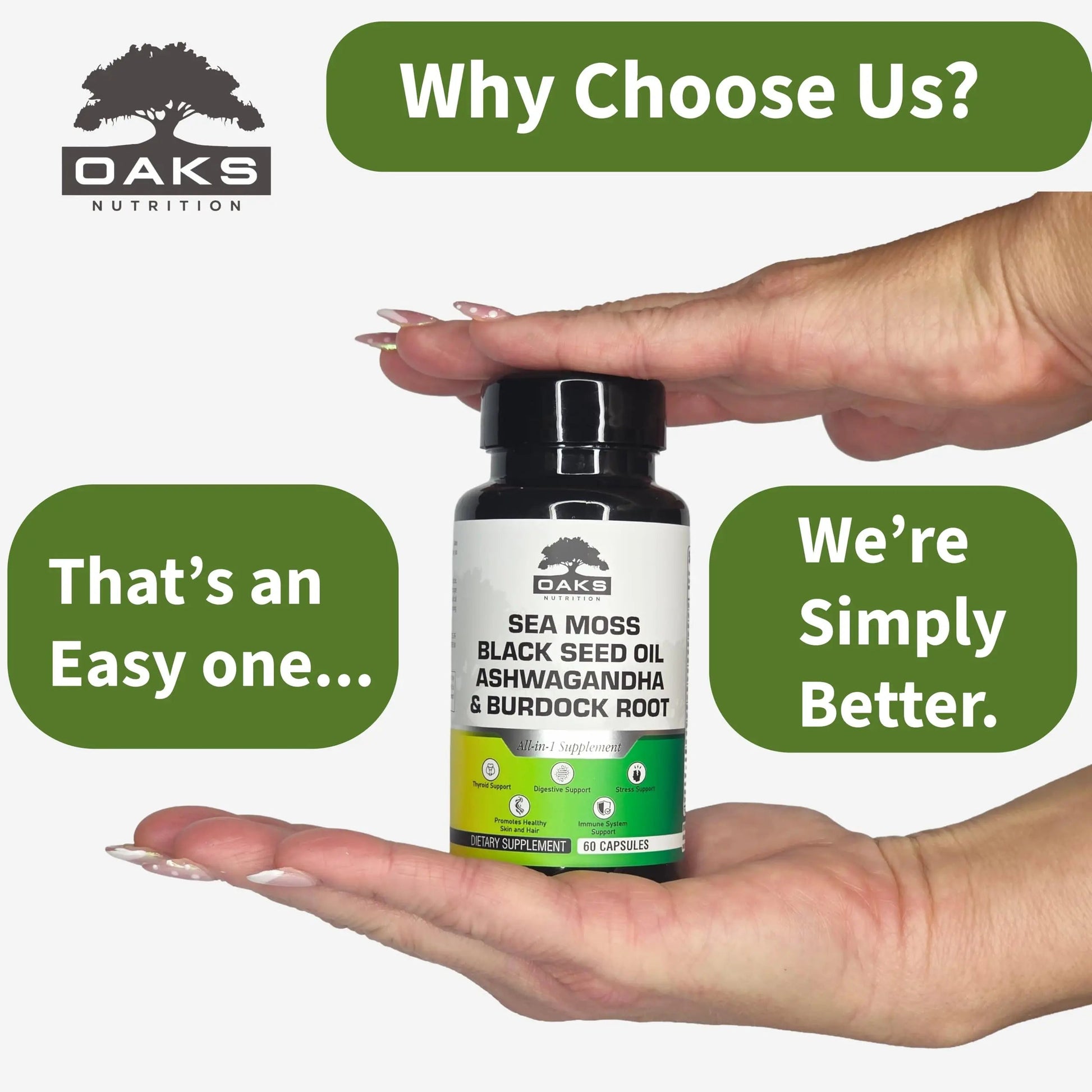 Oaks Nutrition Premium 15-in-1 Sea Moss Multivitamin with Black Seed Oil, Ashwagandha, Turmeric, Bladderwrack, Burdock, Elderberry Oaks NutritionBuy Supplements Australia