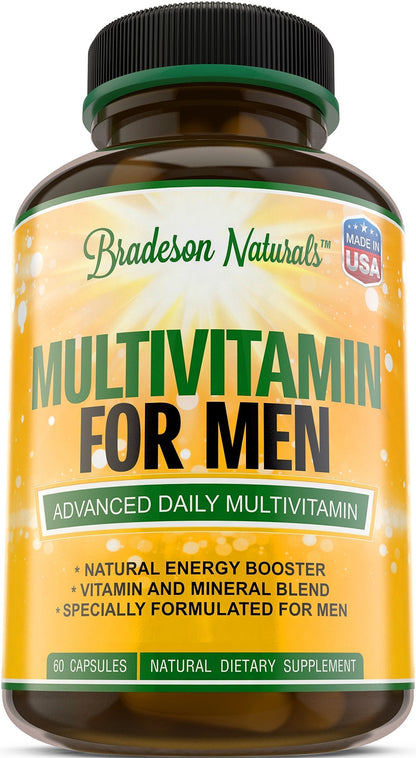 Bradeson Naturals Men's Multivitamin Supplement for Energy, Focus and Performance. Mens Vitamins A, C, D, E & B12, Zinc, Calcium, Magnesium & More. Multi Vitamin 60 Capsules Made in The USA Bradeson NaturalsBuy Supplements Australia