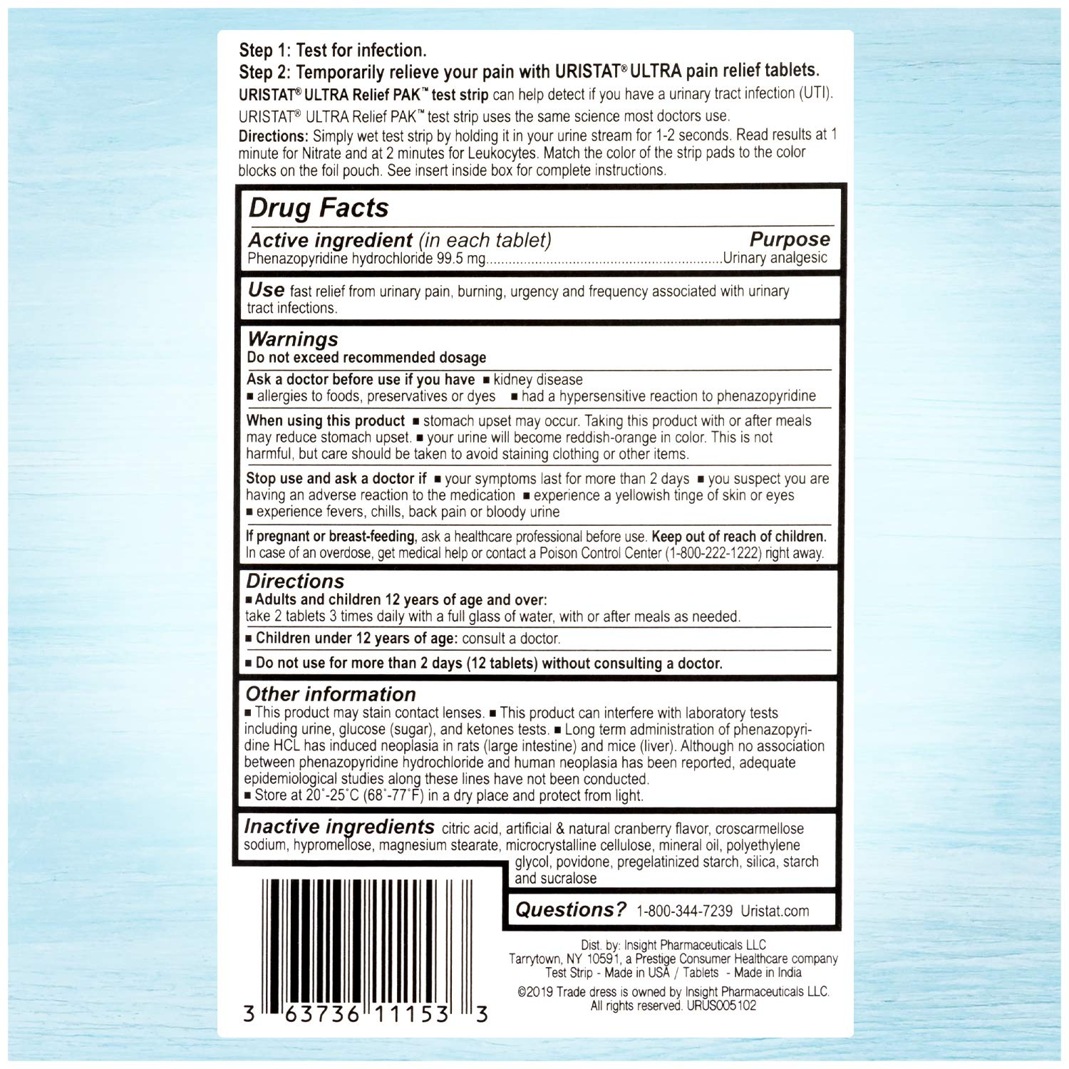 Uristat Ultra Strength Urinary Tract Infection Treatments and Test Relief Kit – 1 UTI Test Strip & 12 Cranberry Flavor Relief Tablets to Ease Urinary Pain, Burning & Urgency URISTATBuy Supplements Australia