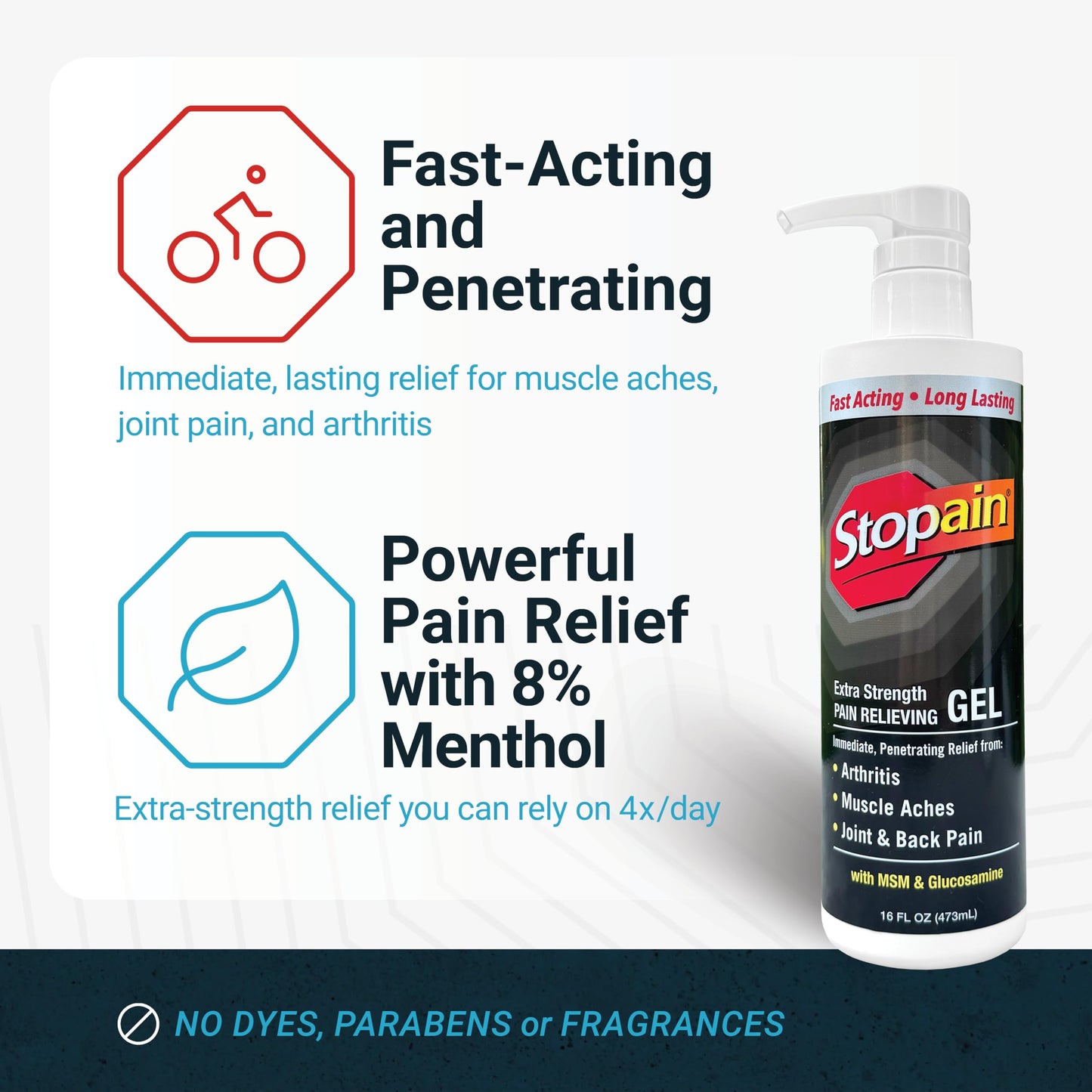 Stopain Pain Relief Gel 16oz, USA Made, Max Strength Fast Acting with Menthol, MSM, Glucosamine for Joint Pain, Back Pain, Arthritis, Knee, Neck Pain, HSA FSA Approved OTC Topical Analgesic Product StopainBuy Supplements Australia