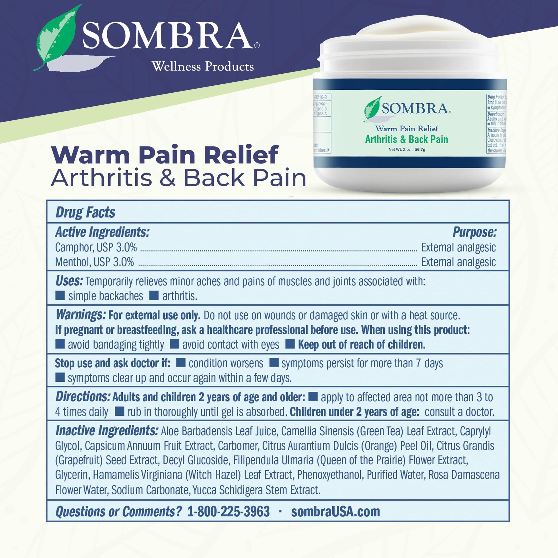 Sombra Warm & Cool Pain Relief Gel, Warm Relief for Arthritis and Chronic Pain Pre-Workout Muscle Rub, Cold for Swelling, Soreness, Post-Workout, Free of Artificial Fragrances, 2oz Per Jar SombraBuy Supplements Australia