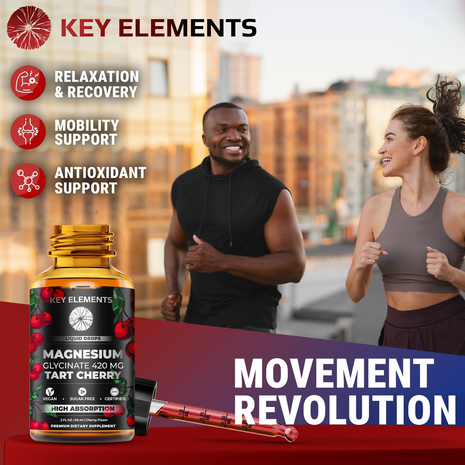 Liquid Magnesium Glycinate 420 Mg with Natural Tart Cherry Extract | Magnesium Glycinate Drops Supplement for Sleep, Mood & Mobility Support | Tart Cherry Extract KEY ELEMENTSBuy Supplements Australia