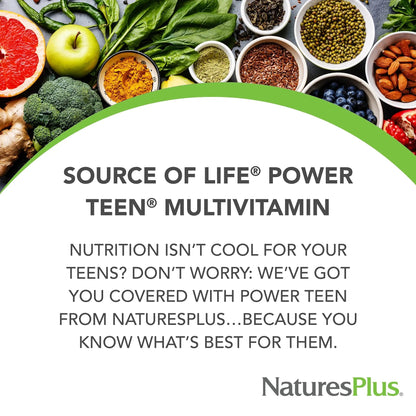 NaturesPlus Source of Life Power Teen - 180 Vegetarian Tablets - Teen Multivitamin with Minerals & Whole Foods for Mental Focus NaturesPlus