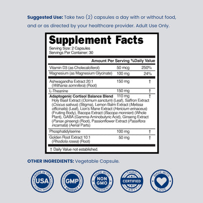 Cortisol Supplements for Women & Men with 14 in1 Blend (Magnesium, Ashwagandha, L Theanine & More) Healthy Cortisol Balance & Calm Mood Support - Third Party Tested, Non GMO, USA Made - 60 Count DORADO NUTRITIONBuy Supplements Australia