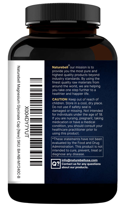 Naturebell Pure Magnesium Glycinate 500mg, 240 Veggie Capsules | 100% Chelated & Purified – 3rd Party Tested, Vegan Friendly, Non-GMO, Fiiler Free NatureBellBuy Supplements Australia
