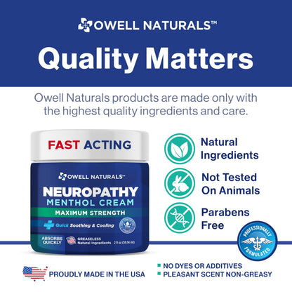 Owell Naturals Neuropathy Cream Extra Strength – Fast Absorbing Cooling for Leg, Feet & Hands – Advanced Soothing Formula with Aloe Vera, Arnica, MSM & Vitamin B6 – Made in USA, 2 fl oz Owell NaturalsBuy Supplements Australia