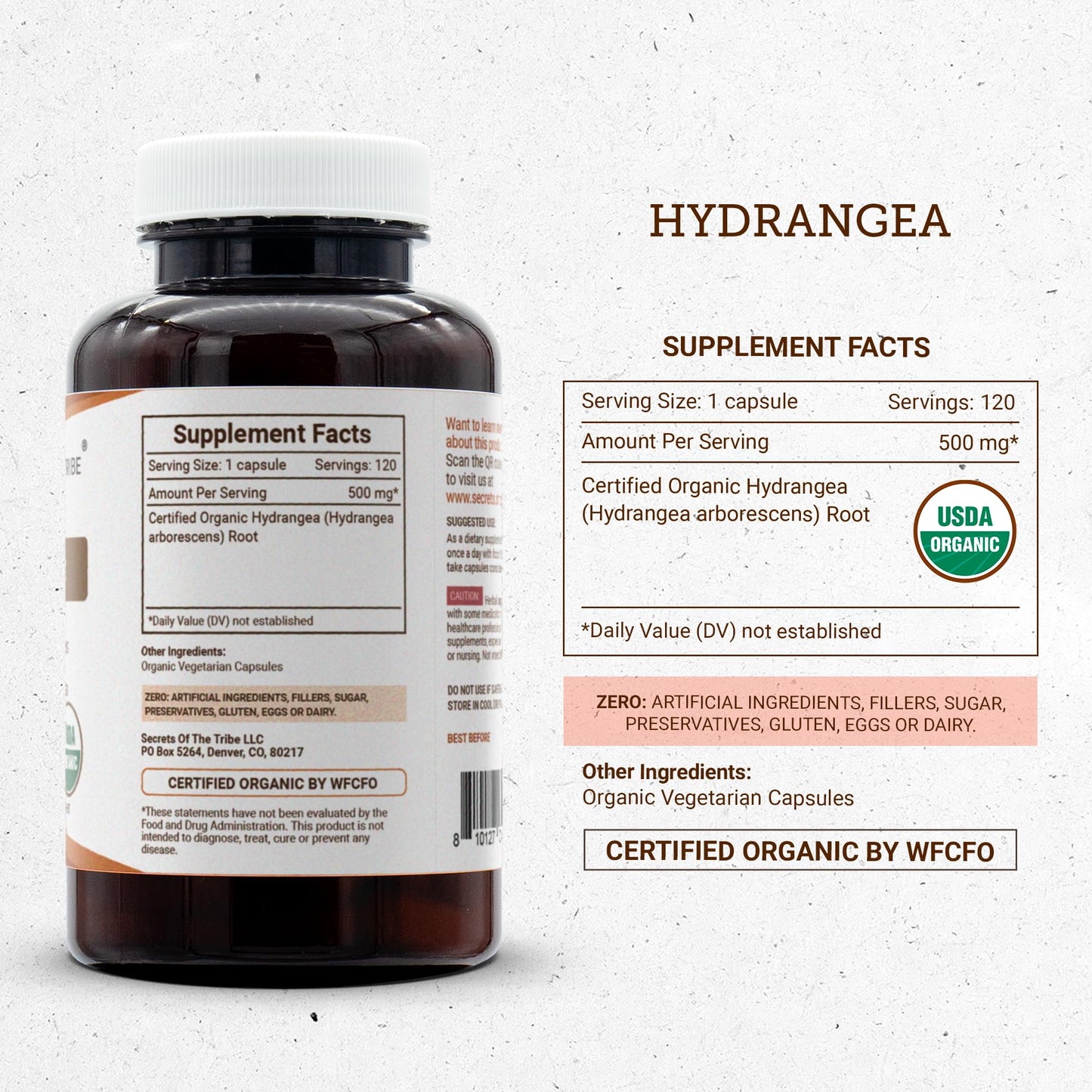 Secrets of the Tribe Hydrangea USDA Organic Capsules | Certified Organic Vegetarian Capsules, Herbal Dietary Supplement | Hydrangea arborescens Dried Root (120 Count) Secrets of the TribeBuy Supplements Australia