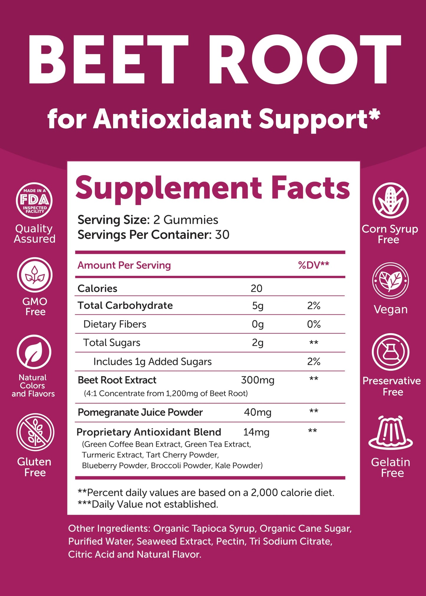 Lunakai USA Made Beet Root Gummies with Antioxidant Blend - Delicious Non-GMO Beet Chews, 60ct LunakaiBuy Supplements Australia