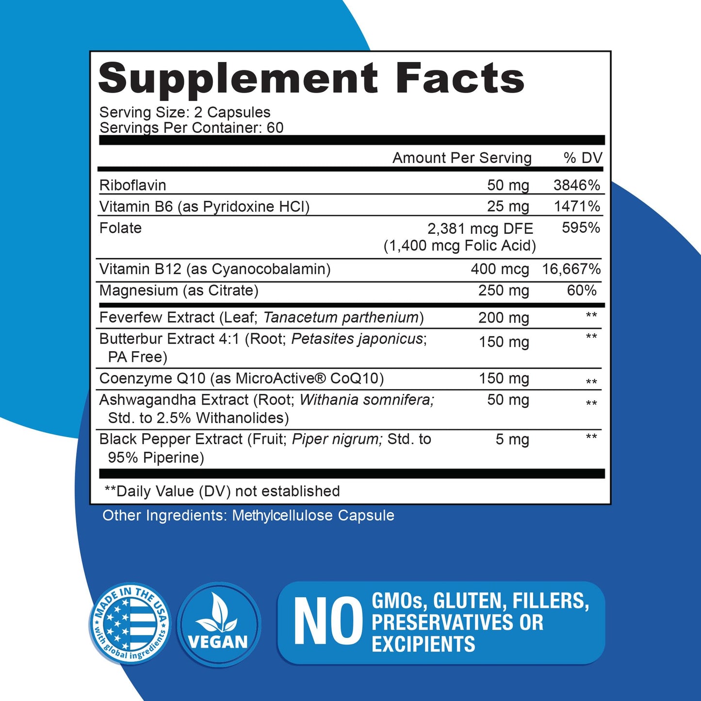 Migratone Migraine Relief Nutritional Support Supplement - with Magnesium, Riboflavin Vitamin B2, B6 & B12, Microactive Coq10, Feverfew, PA-Free Butterbur, and Folate - Clinically Preferred Blend NaticuraBuy Supplements Australia