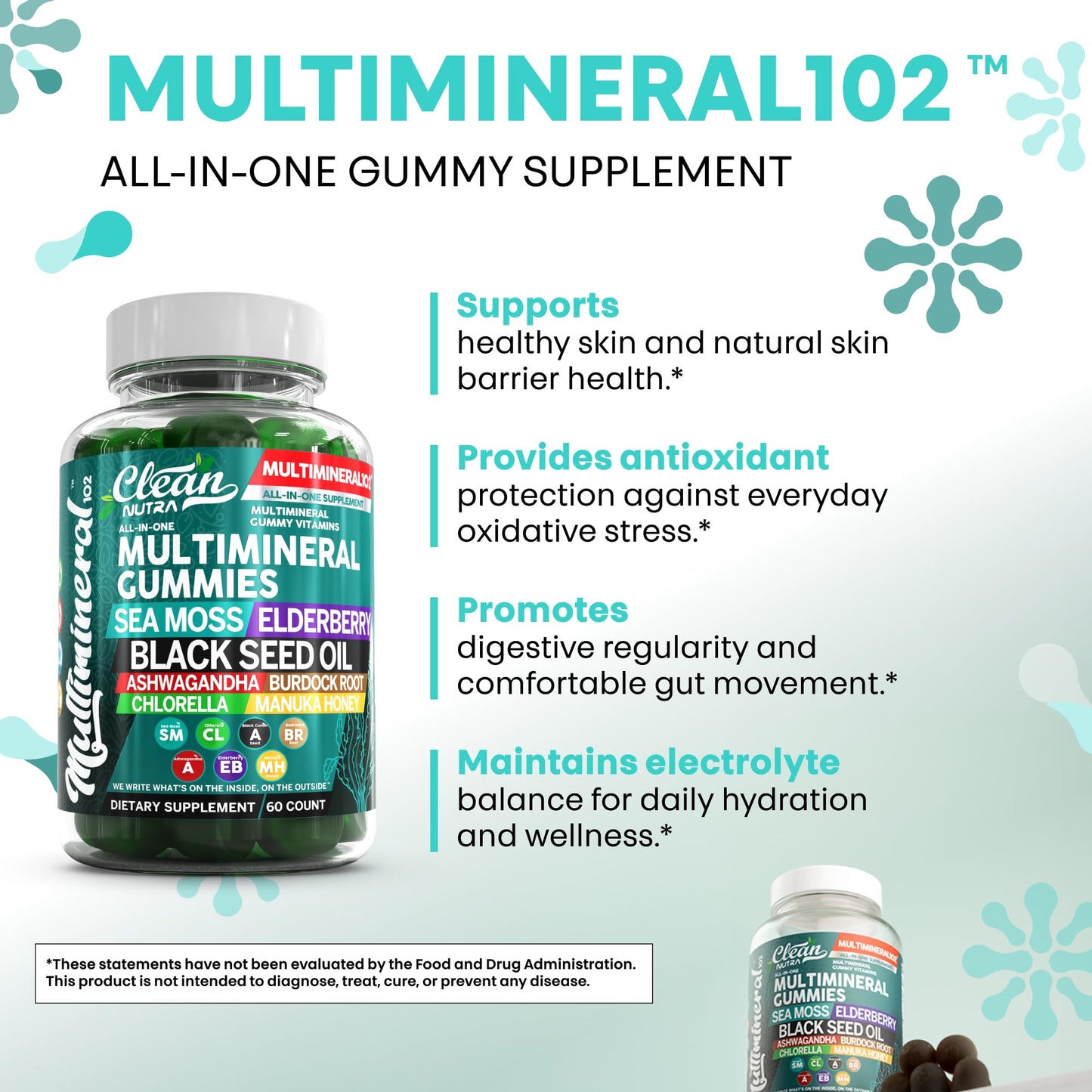 Sea Moss Gummies | Clinically Tested - Black Seed Oil Ashwagandha Elderberry Burdock Root Chlorella Manuka Honey - Vegan Irish Sea Moss Gummy Vitamins