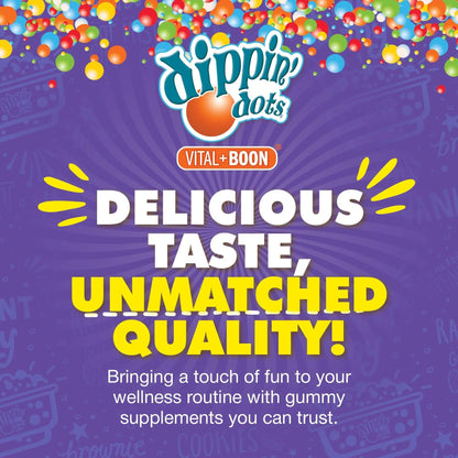 Dippin' Dots - Multivitamin Gummies for Kids Rainbow Fruit Flavor Complete Multivitamin Chewy Gummies Vitamin A, B, C, D3, E, B6, Zinc - 60 Count Vital+Boon