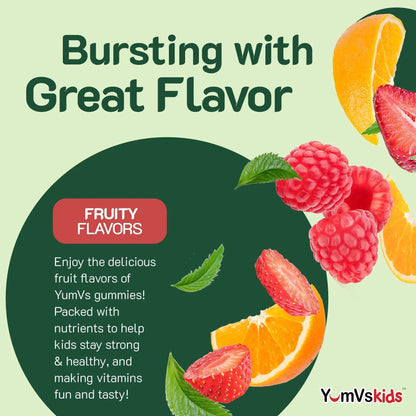 YumVs Kids Multivitamin Gummies - Fruit Flavored Chewable Children's Multivitamin - Kids Vitamins Multivitamin Gummy with 12 Minerals & Vitamins A C D3 E B6 B12 YUM-V'S