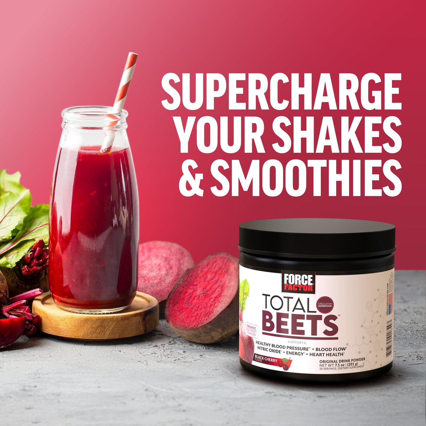 Force Factor Total Beets Drink Mix Superfood Powder with Nitrates to Support Circulation, Blood Flow, Nitric Oxide, Energy, Endurance, and Stamina