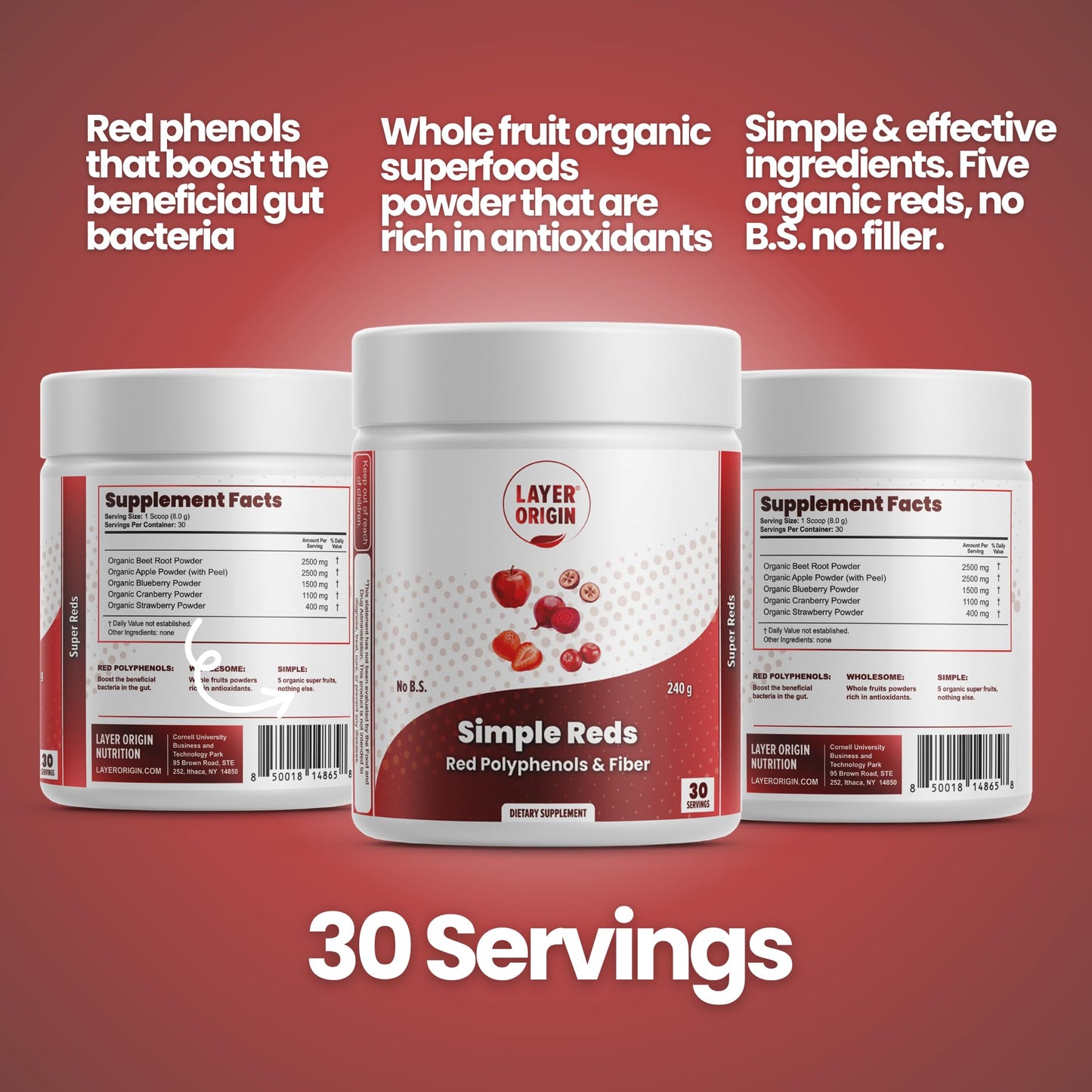 Layer Origin Simple Reds - Organic Red Polyphenols Whole Fruit Powder | Five Real Whole Fruits | 30 Servings Layer OriginBuy Supplements Australia