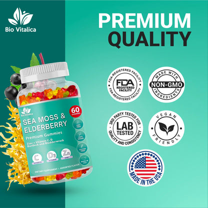 BIO VITALICA Irish Sea Moss Gummies with Elderberry – USA Made Vegan Gummies with Vitamin C, D & Zinc – Immune Support Supplement with Bladderwrack & Burdock Root for Adults & Kids – 3 Packs BIO VITALICABuy Supplements Australia