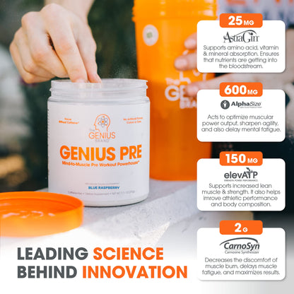 Genius Pre Workout Powder, Blue Raspberry - All-Natural Nootropic Pre-workout & Caffeine The Genius BrandBuy Supplements Australia