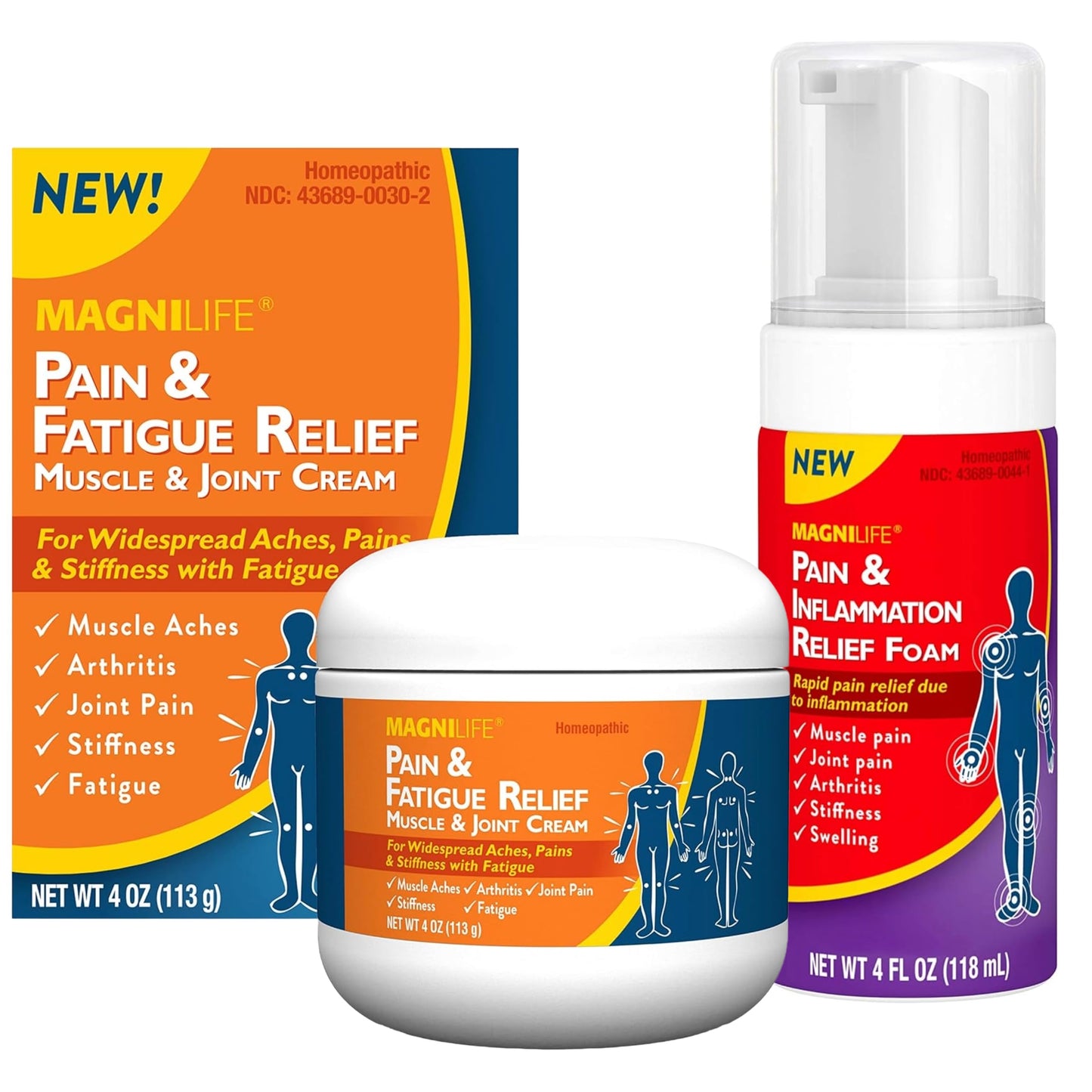 MagniLife Pain & Fatigue Relief Cream 4 oz Pain & Inflammation Relief Foam 4 oz. Natural Joint & Muscle Pain Relief Bundle for Shoulders, Back, Knees, Arthritis, Stiffness & Soreness MagniLifeBuy Supplements Australia