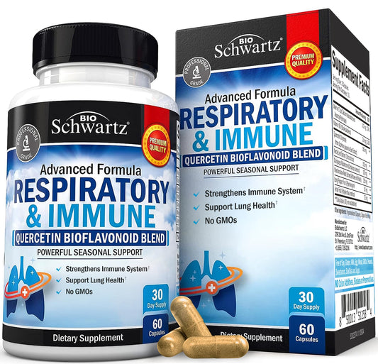 Respiratory & Immune Lung Support Supplement with Quercetin, Vitamin D & Cordyceps, Helps Soothe Respiratory Tissues While Loosening Mucus, Lung Health Vitamins for Women & Men, 60 Capsules BioSchwartzBuy Supplements Australia