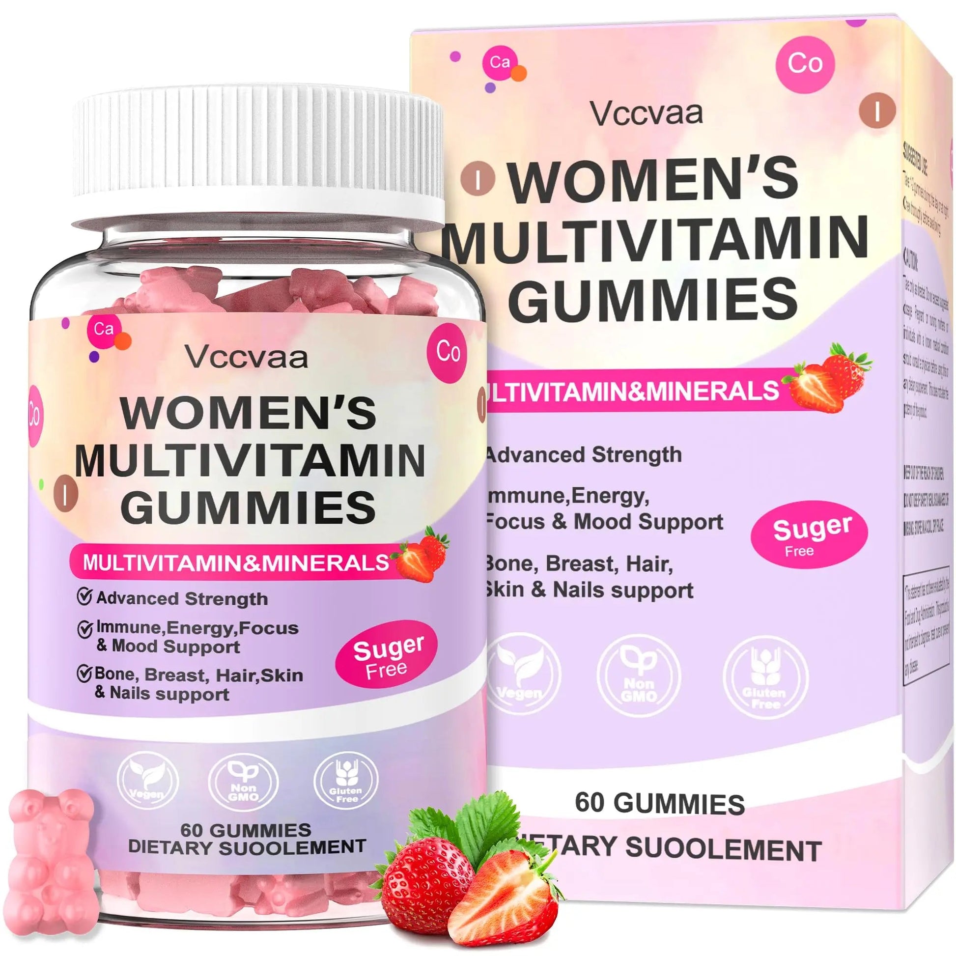 Vccvaa Sugar Free Multivitamin Gummies for Women 14+ with Iron, Inositol, Folate, Vitamins A C D3 E B12 K2, Herbal & Mineral Blend VccvaaBuy Supplements Australia