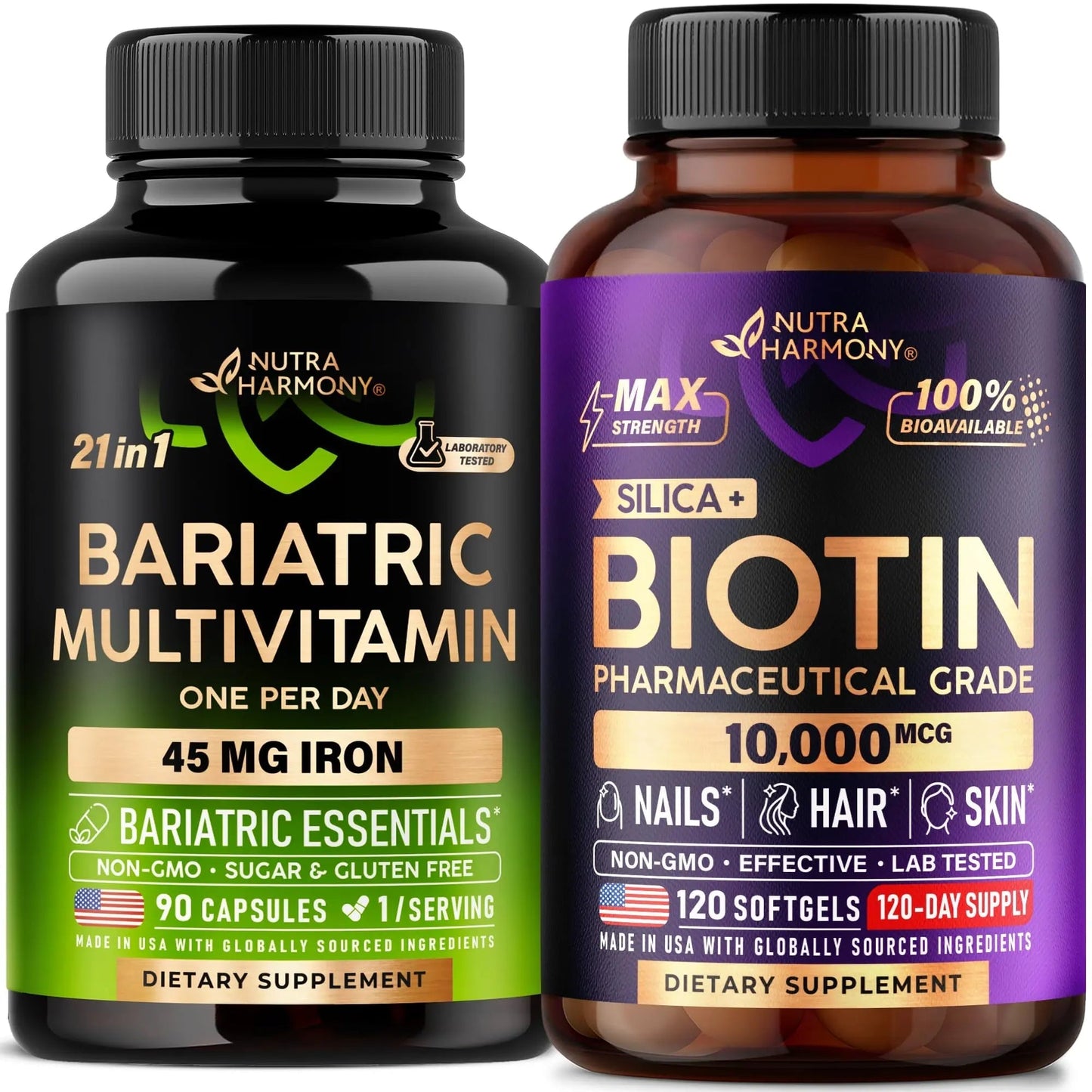 Bariatric Multivitamin Capsules & Biotin with Silicon Softgels NUTRAHARMONY