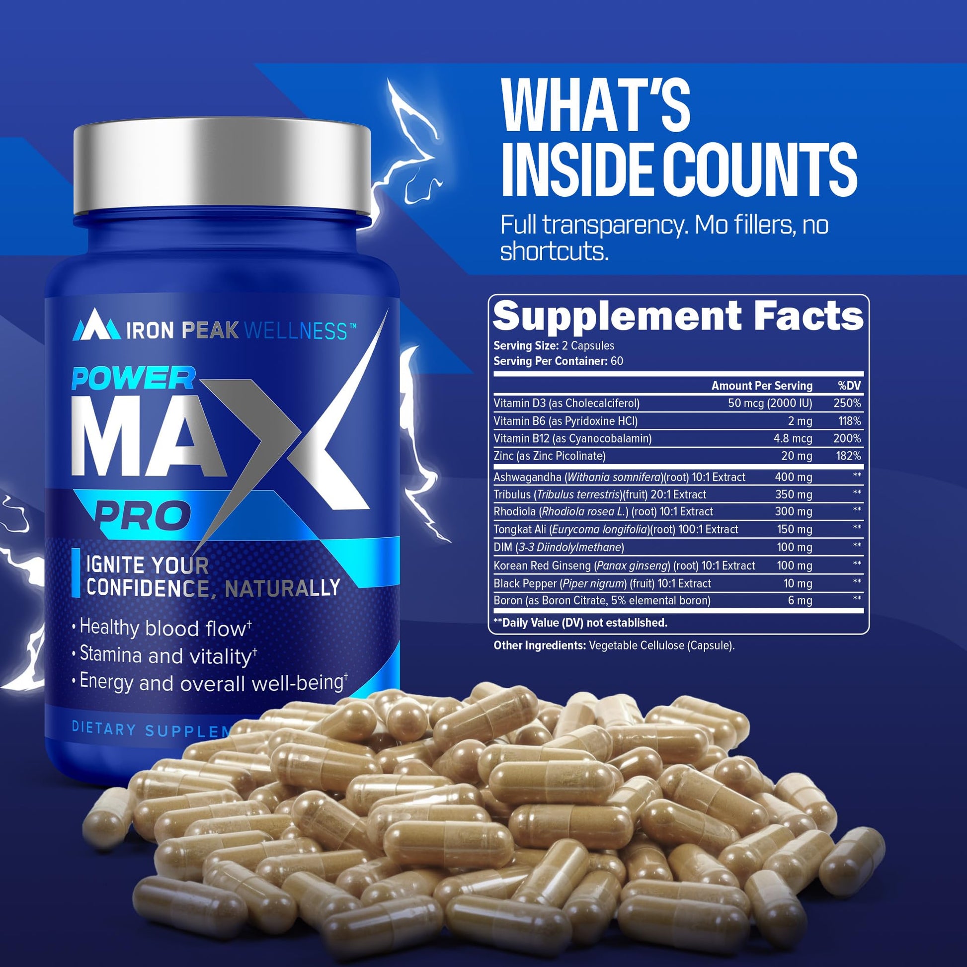 Testosterone Booster Pills for Men - Male Enhancing Supplement - Fast Acting Blood Flow, Muscle Growth, Strength, Energy, Libido, Endurance, Workout - Natural Performance Test Boost - 60 Day Serving IronPeak WellnessBuy Supplements Australia