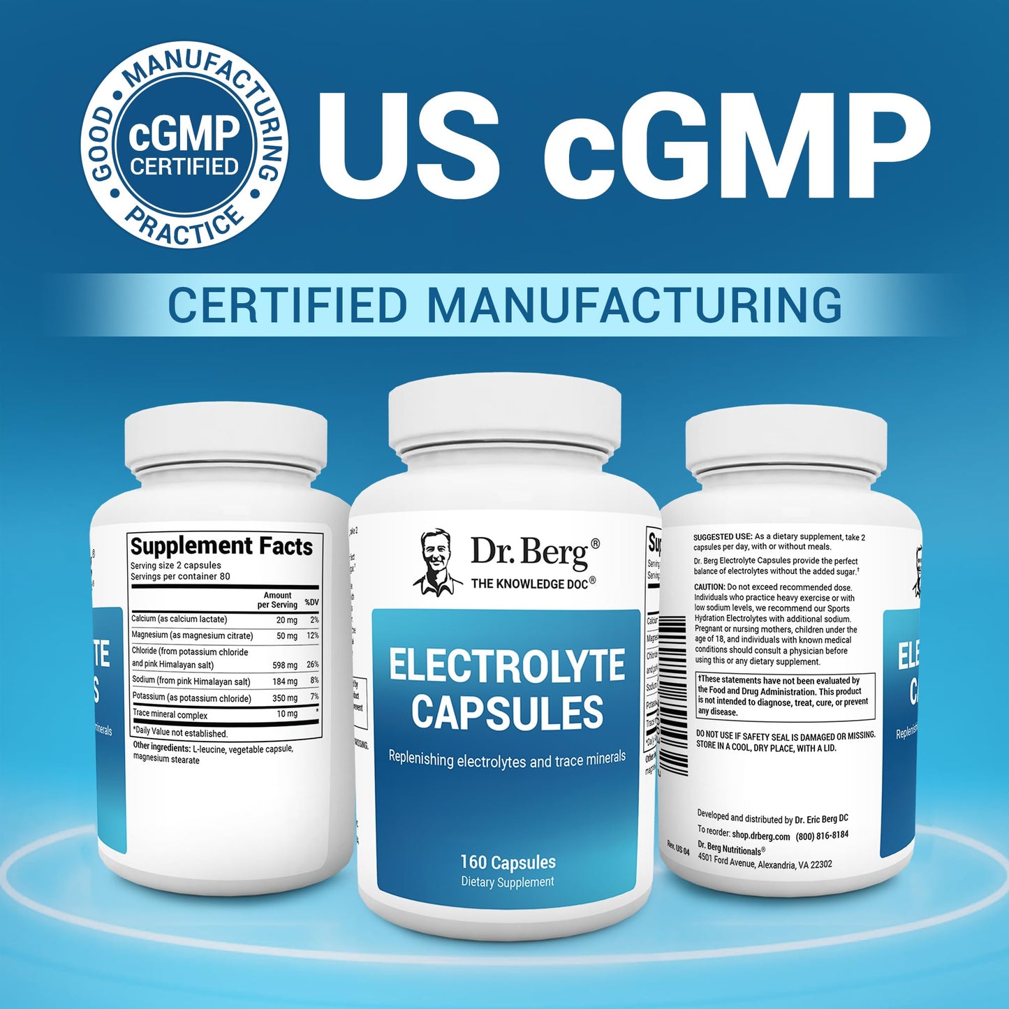 Dr. Berg Electrolyte Capsules - Electrolyte Supplements for Supporting Energy, Endurance, and Hydration - Sugar Free, No Maltodextrin, Keto Friendly - 160 Caps