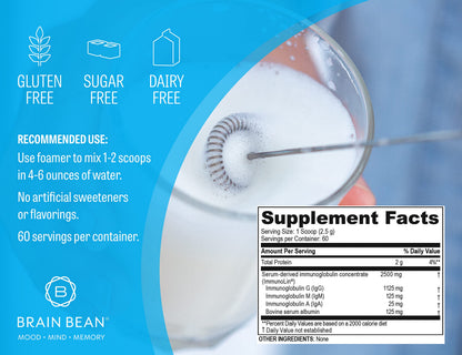 Brain Basics Ultra Pure IgG Supplement - Dairy-Free Supplement IgG-Immunolin Powder, Blended Vitamin & Mineral Supplements, 150g, 60 Servings Brain BeanBuy Supplements Australia