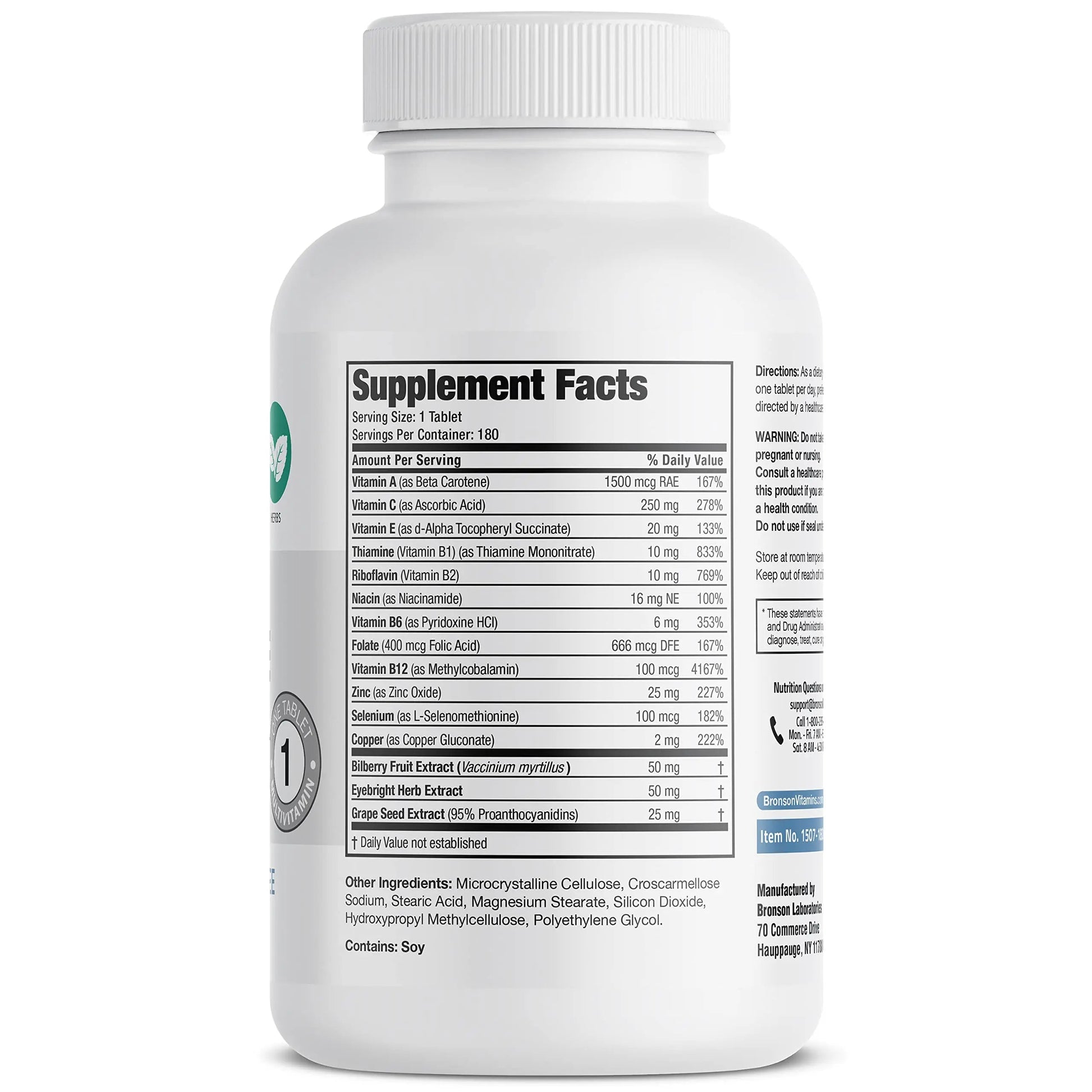Bronson ONE Daily Vision Complete Eye Health Support Multivitamin Multimineral Supplement Formula, 180 Tablets Bronson