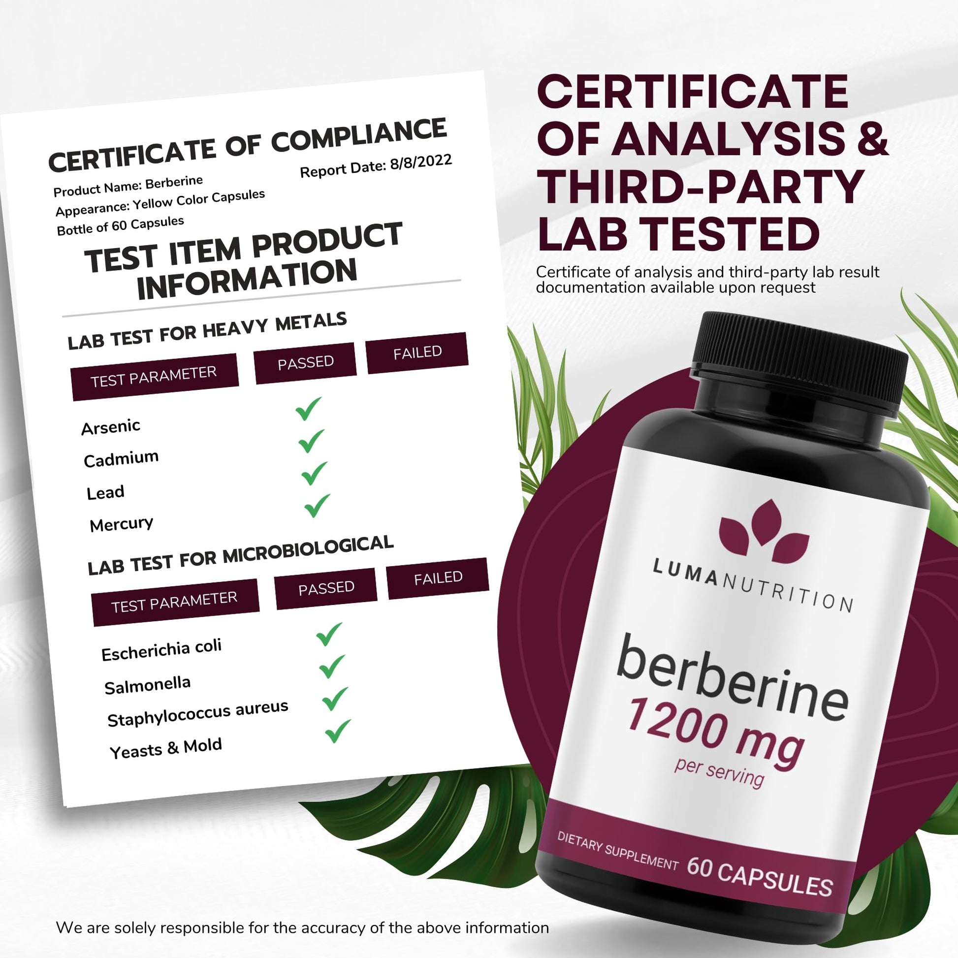 Luma Nutrition Berberine Supplement - Berberine 1200mg Per Serving - Berberine HCI Luma NutritionBuy Supplements Australia