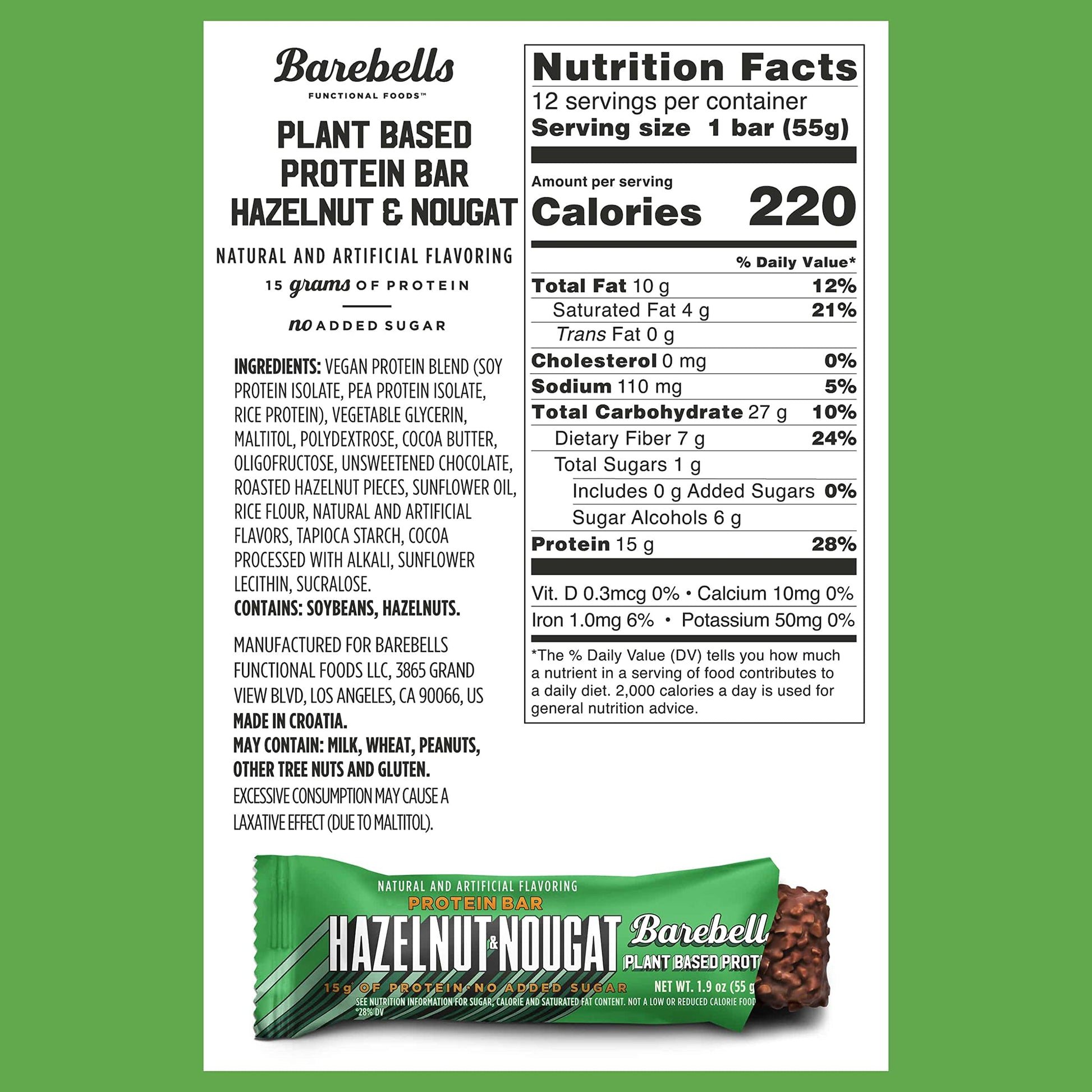 Barebells Vegan Protein Bars Hazelnut & Nougat - 12 Count, 1.9oz Bars - Features Plant BAREBELLSBuy Supplements Australia
