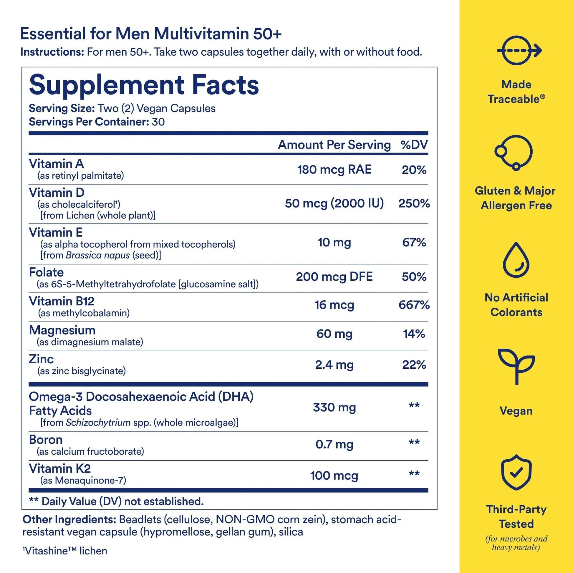 Ritual Multivitamin for Men 50+, Vegan, with Zinc, Vitamin A and D3 for Immune Function Support*, Omega-3 DHA, B12, K2 RitualBuy Supplements Australia