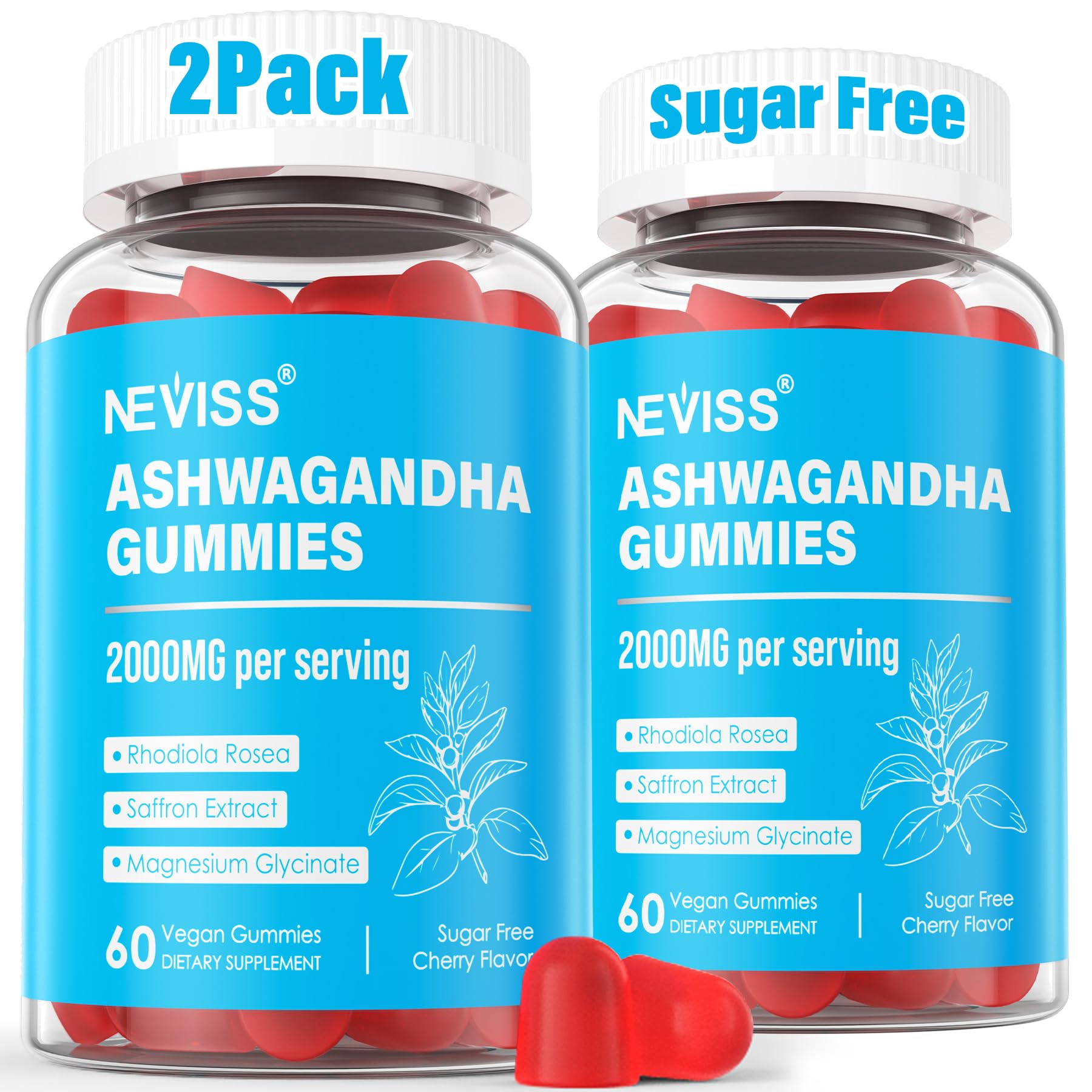 Ashwagandha Gummies, Magnesium Glycinate Gummies 2000mg for Adults, Vitamin B6, Zinc, Rhodiola Rosea, Lemon Balm, Relaxation Support, Natural Zzz, Brain, Muscle, Stamina, Energy, Sugar Free NEVISSBuy Supplements Australia