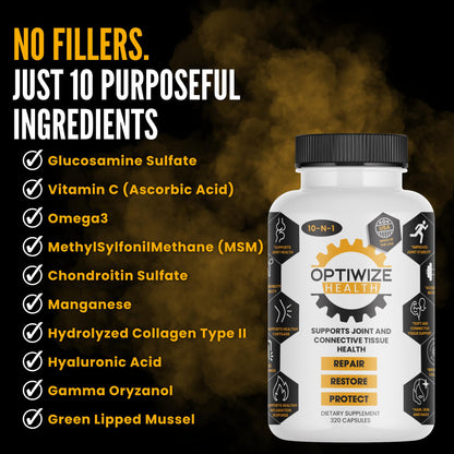 OptiWize 10-N-1 Joint Support Hydrolyzed Collagen,MSM, Hyaluronic Acid, Glucosamine,Chondroitin & More- Targets Joint Discomfort,